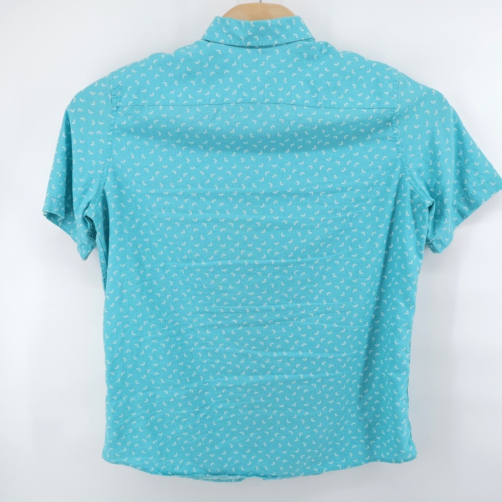 Southern Tide Linen Blend Short Sleeve Button Down Fish Paisley Teal Mens Medium - Picture 4 of 9